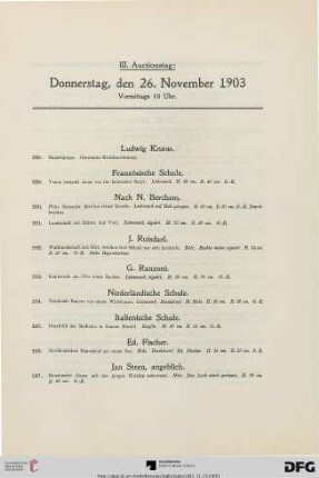 III. Auctionstag: Donnerstag, den 26. November 1903, vormittags 10 Uhr (Nr. 228-410)