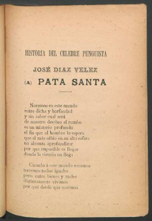Historia del celebre punguista José Diaz Velez (a) Pata Santa