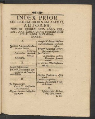 Index Prior Secundum Ordinem Alphab, Autores, Numero ...
