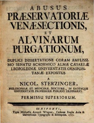 Abusus praeservatoriae venae-sectionis et alvinarum purgationum