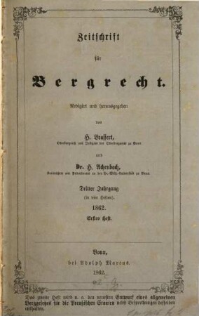 Zeitschrift für Bergrecht : ZfB. 3, 3. 1862