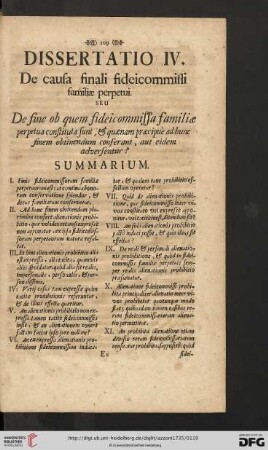 Dissertatio IV: De causa finali fideicommissi familiæ perpetui