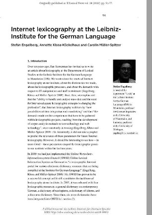 Internet lexicography at the Leibniz-Institute for the German Language