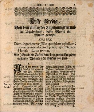 Mundatio decem Leprosorum. Das ist: Sittliche Artzney Wider den Zehen-fachen Aussatz der Seelen : Geheimnus-reich entworffen Von zehen Aussätzigen an unterschidlichen Orten göttlicher heiliger Schrifft, und mit Exemplen bekrafftiget, Vorgestellet durch zehen Fasten-Predigen Zum Trost der Sünder