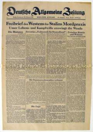 Tageszeitung "Deutsche Allgemeine Zeitung" mit Hetze gegen die Alliierten und Durchhaltepropaganda