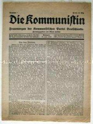Frauenzeitung der KPD "Die Kommunistin" u.a. zu den Auswirkungen des Versailler Vertrages