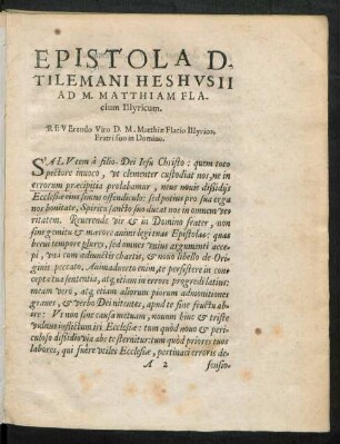 Epistola D. Tilemani Heshusii Ad M. Matthiam Flacium Illyricum.