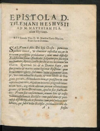 Epistola D. Tilemani Heshusii Ad M. Matthiam Flacium Illyricum.