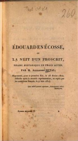 Édouard en Écosse, ou la nuit d'un proscrit : Drame histor. en 3 actes