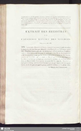 Extrait des registres de l'académie royale des sciences