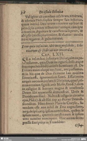 Deus quia infinitus, ideo incogniscibilis, Ethnicorum & Hebraeorum concordia. Cap. LXII [LXI].