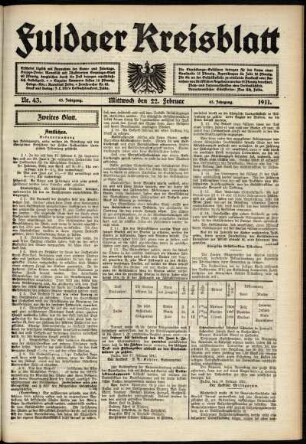 Zweite Ausgabe vom Mittwoch, den 22. Februar 1911.