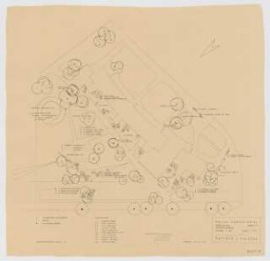 Hansaviertel Grünflächen südliches Hansaviertel. Interbau Berlin 1957: Blatt 18: Gehölzpflanzplan, Objekt 7, Händelallee 1-9, 1:200