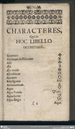 Characteres, Qui in Hoc libello occurunt