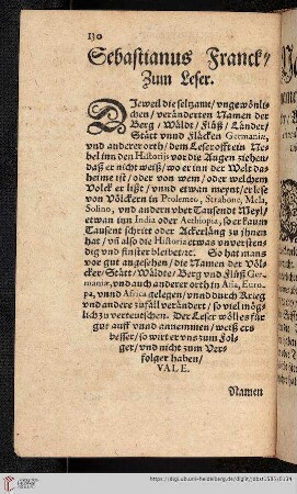 Sebastianus Franck / Zum Leser