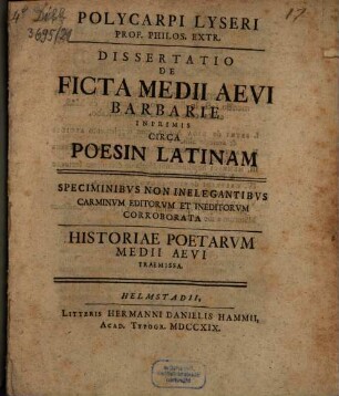 Diss. de ficta medii aevi barbarie, inprimis circa poesin latinam