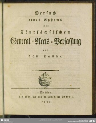 Versuch eines Systems der Chursächsischen General-Accis-Verfassung auf dem Lande
