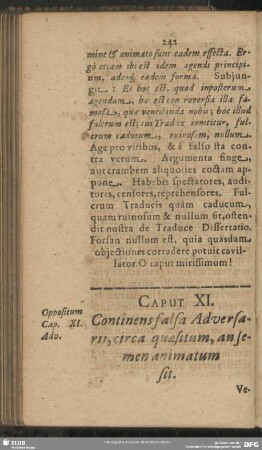 Caput XI. Continens falsa Adversarii, circa quaesitum, an semen animatum sit