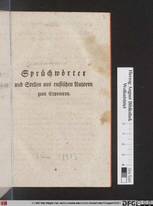 Sprüchwörter und Stellen aus russischen Autoren zum Exponiren