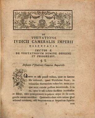 Avgvsti Friderici Caroli Lib. Bar. De Ziegesar Commentatio Ivridica De Visitatione Ivdicii Cameralis Imperii
