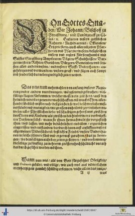 Ordnung vnd Edict Des Herrn Johann/ Bischoffen zu Straszburg/ vnd Landtgrauen zu Elsas/ [et]c.