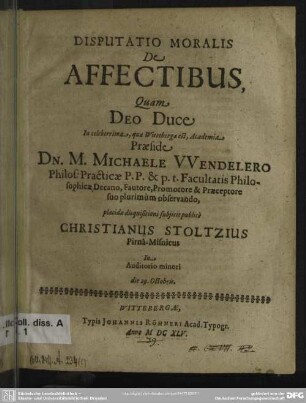 Disputatio moralis de affectibus