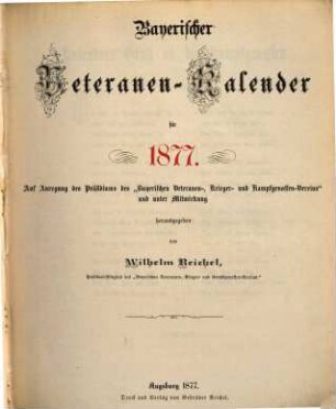 Bayerischer Veteranen-Kalender : für ..., 1877