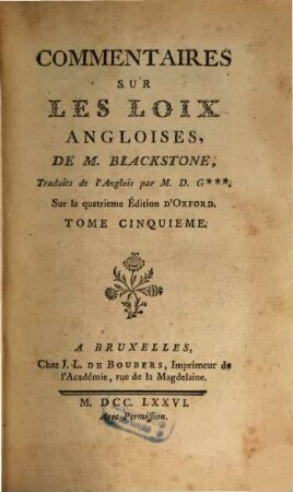 Commentaires sur les loix angloises, 5