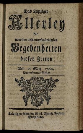 Den 25 März 1760. Dreyzehentes Stück.