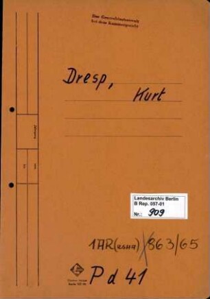 Personenheft Kurt Dresp (*27.10.1885), Kriminalsekretär