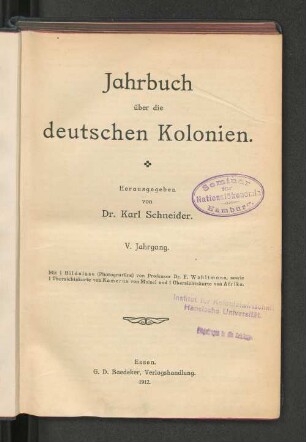 5.1912: Jahrbuch über die deutschen Kolonien