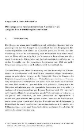Die Integration russlanddeutscher Aussiedler als Aufgabe der Ausbildungsinstitutionen