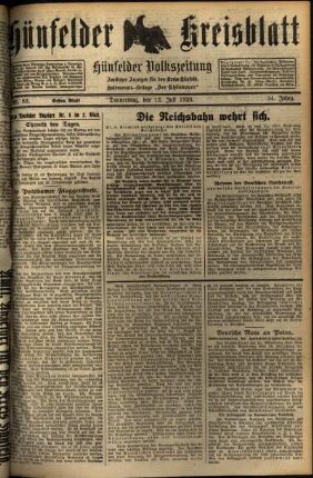 Erste Ausgabe vom Donnerstag, den 12. Juli 1928.