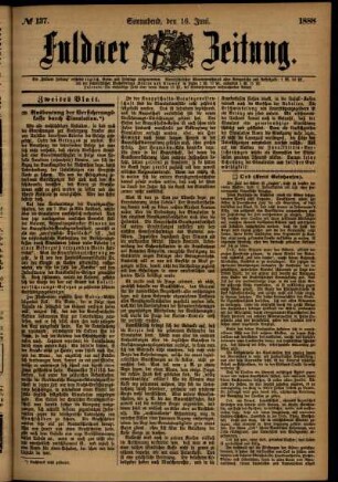 Zweite Ausgabe vom Samstag, den 16. Juni 1888.