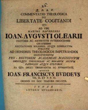Commentatio Theologica De Libertate Cogitandi