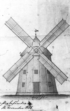 Doberschau-Gaußig-Drauschkowitz. Holländermühle, Aufriß von 1866, Ausschnitt (im Besitz von Herrn Fasold, Drauschkowitz, Nr. 20)