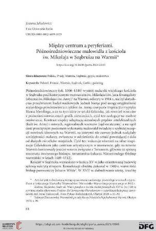 22: Między centrum a peryferiami : Późnośredniowieczne malowidła z kościoła św. Mikołaja w Sząbruku na Warmii