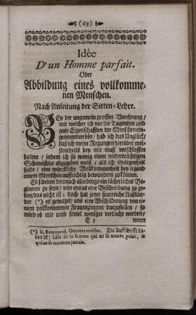 Idée D'un Homme parfait. Oder Abbildungen eines vollkommenen Menschen.