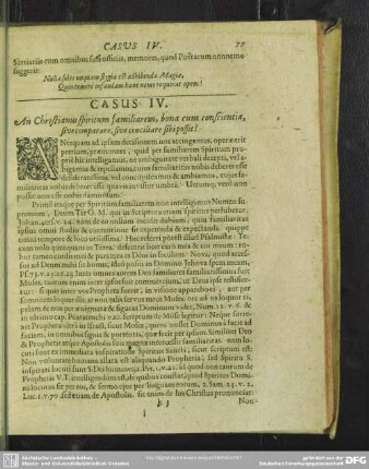 Casus IV. An Christianus spiritum familiarem, bona cum conscientia, sive comparare, sive conciliare sibi possit?