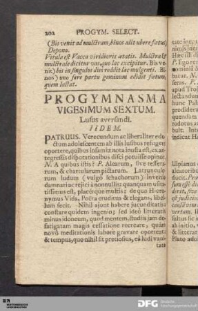 Progymnasma Vigesimum Sextum. Lusus aversandi.