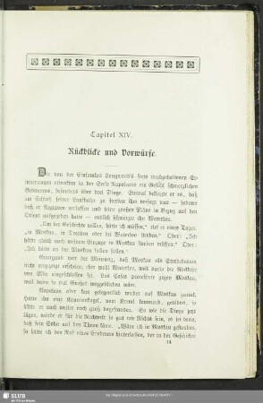 Capitel XIV. Rückblicke und Vorwürfe