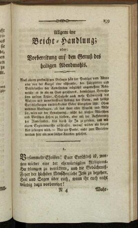 Allgemeine Beicht-Handlung; oder: Vorbereitung auf den Genuß des heiligen Abendmahls.