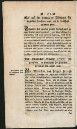 Was auff den vertrag zu Tübinngen, die kayserlichen Commissarien weyter mit der Landschafft gehanndelt haben