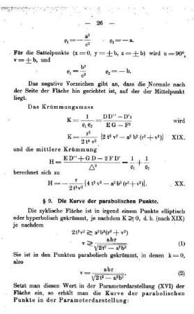 § 9. Die Kurve der parabolischen Punkte.