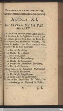 Article XII. Du Cercle De La Basse-Saxe