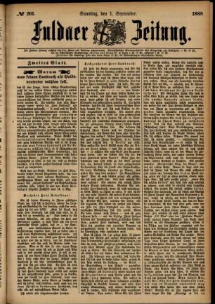 Zweite Ausgabe vom Samstag, den 01. September 1888.