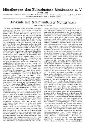 Eindrücke aus dem Hamburger Konzertleben