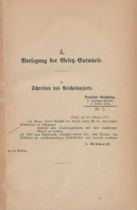 A. Vorlegung der Gesetz-Entwürfe