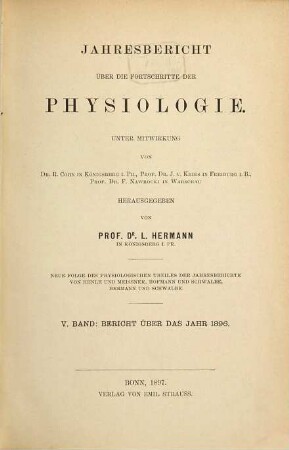 Jahresbericht über die Fortschritte der Physiologie. 5. 1896 (1897)