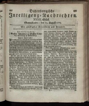 Sonnabends: den 12. August 1775.